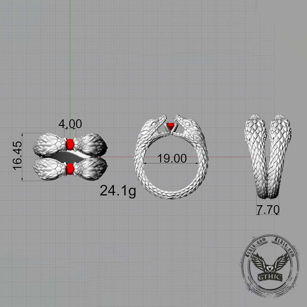 Vintage Two-Headed Snake Zircon Sterling Silver Ring