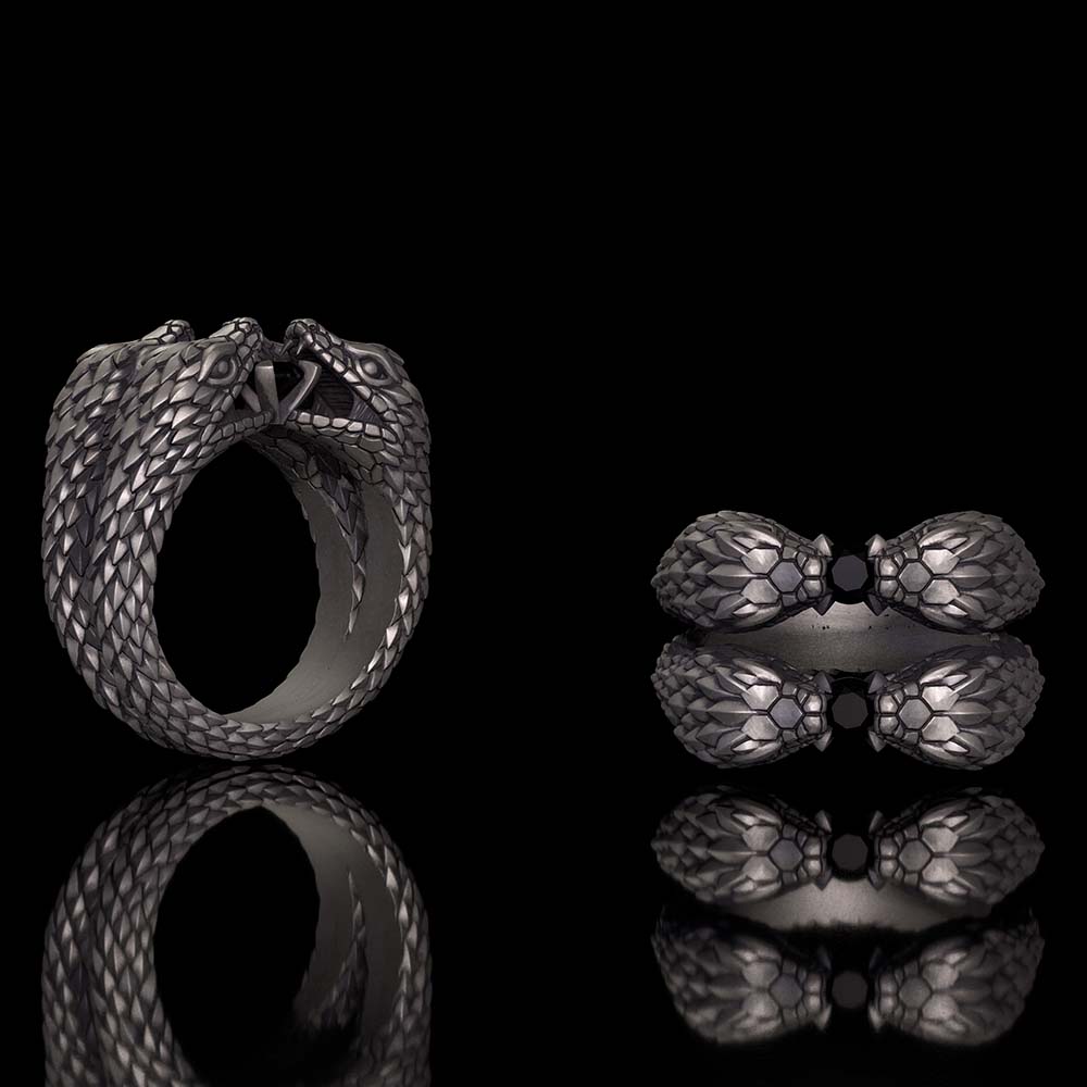Vintage Two-Headed Snake Zircon Sterling Silver Ring | Gthic.com