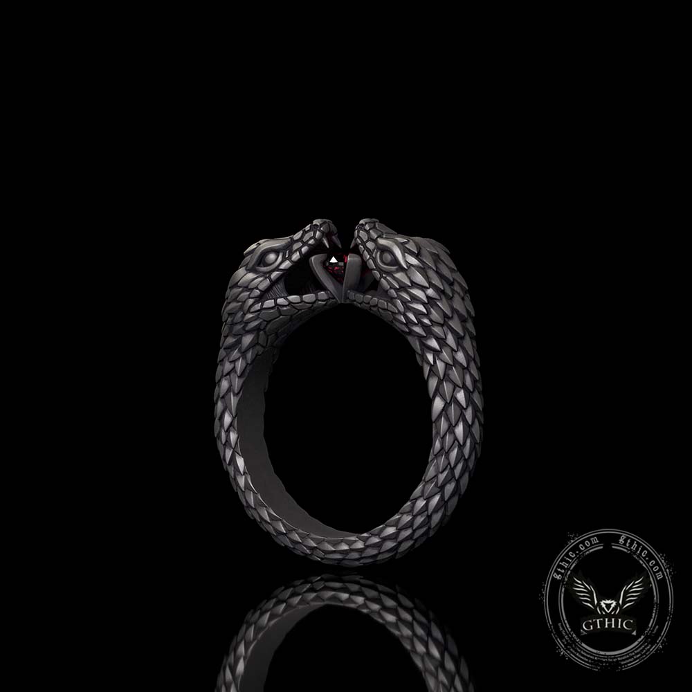 Vintage Two-Headed Snake Zircon Sterling Silver Ring