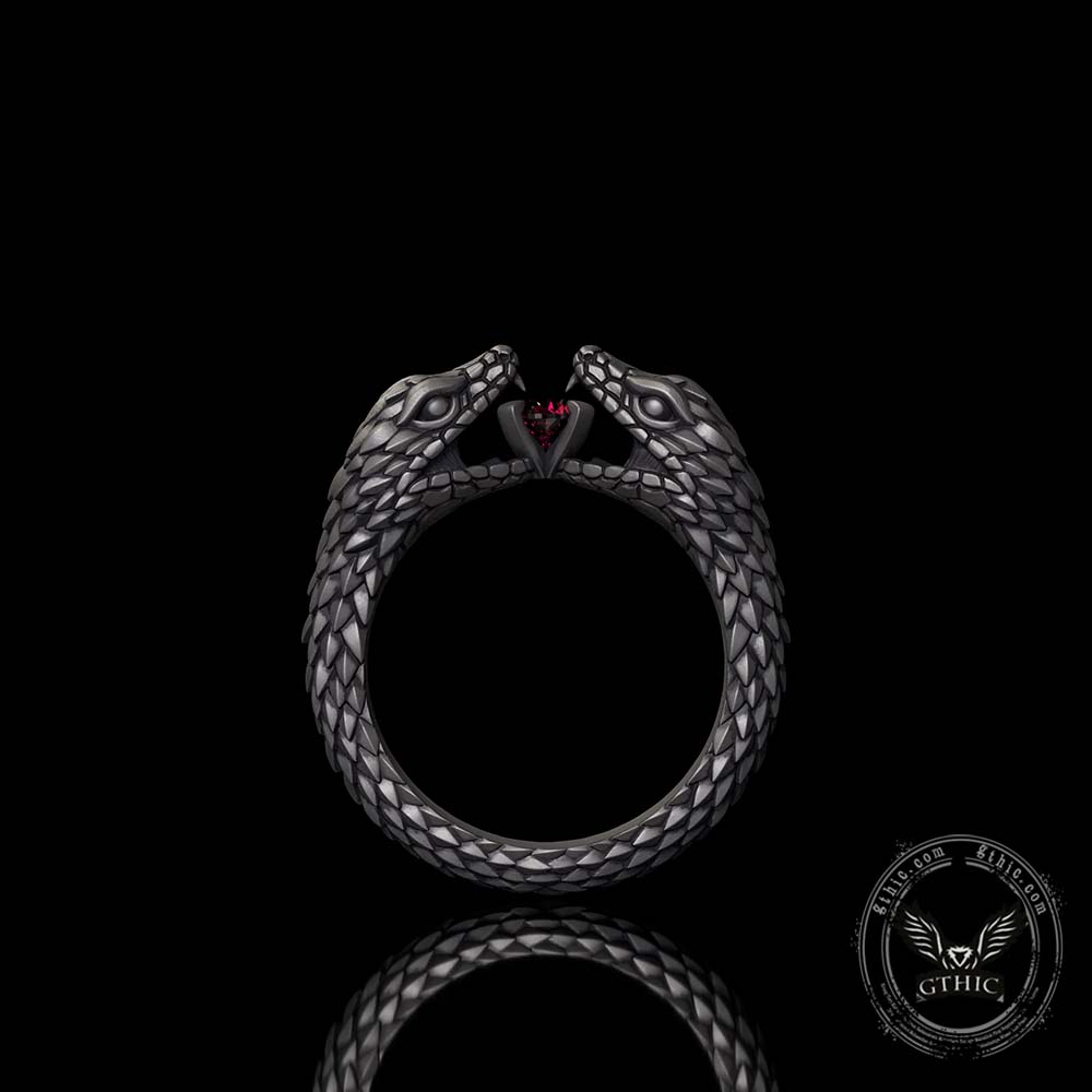 Vintage Two-Headed Snake Zircon Sterling Silver Ring