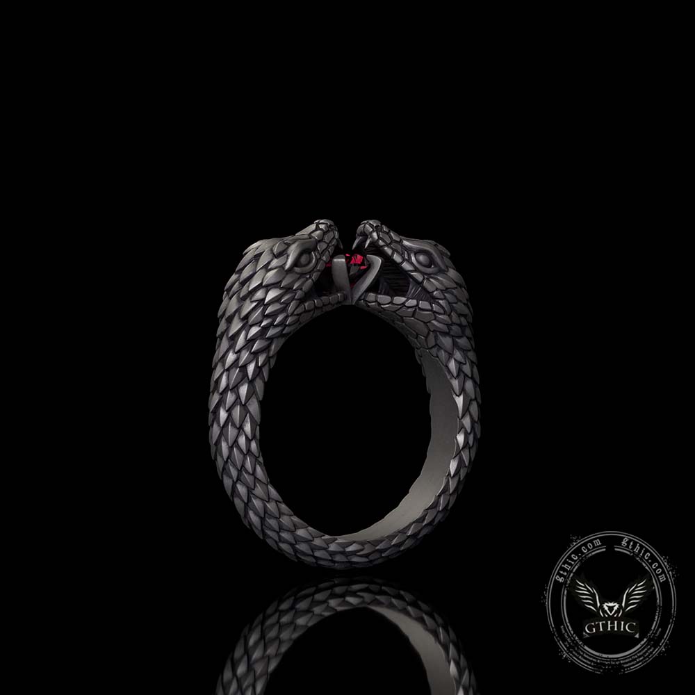 Vintage Two-Headed Snake Zircon Sterling Silver Ring