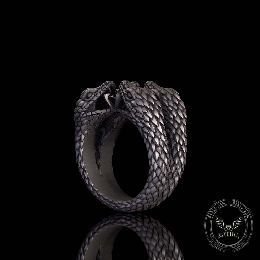 Vintage Two-Headed Snake Zircon Sterling Silver Ring