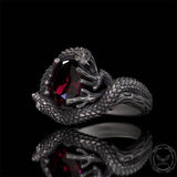 Vintage Two Dragons Playing With Gem Sterling Silver Ring