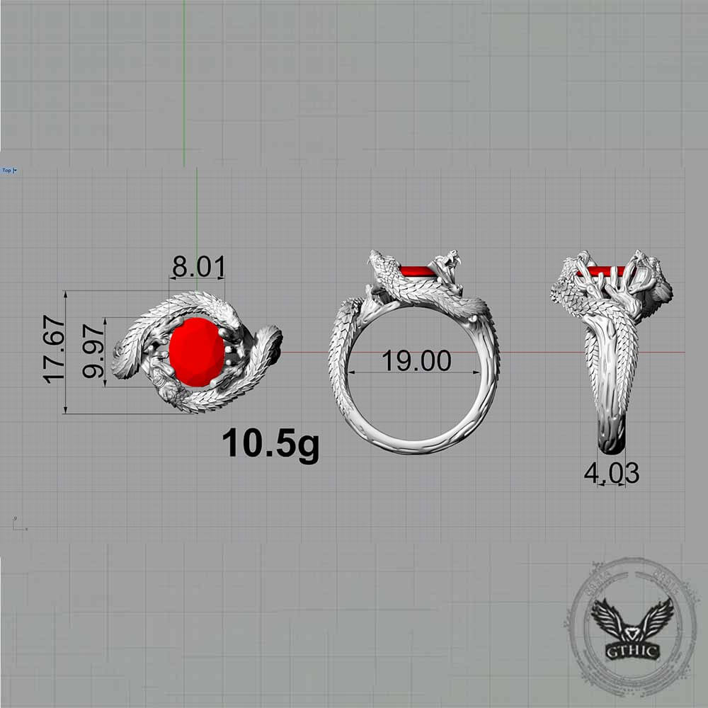 Vintage Two Dragons Playing With Gem Sterling Silver Ring