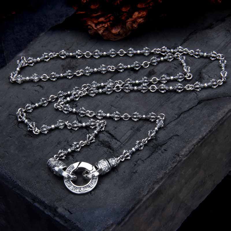 Vintage Vajra Six-Word Mantra Sterling Silver Necklace | Gthic.com