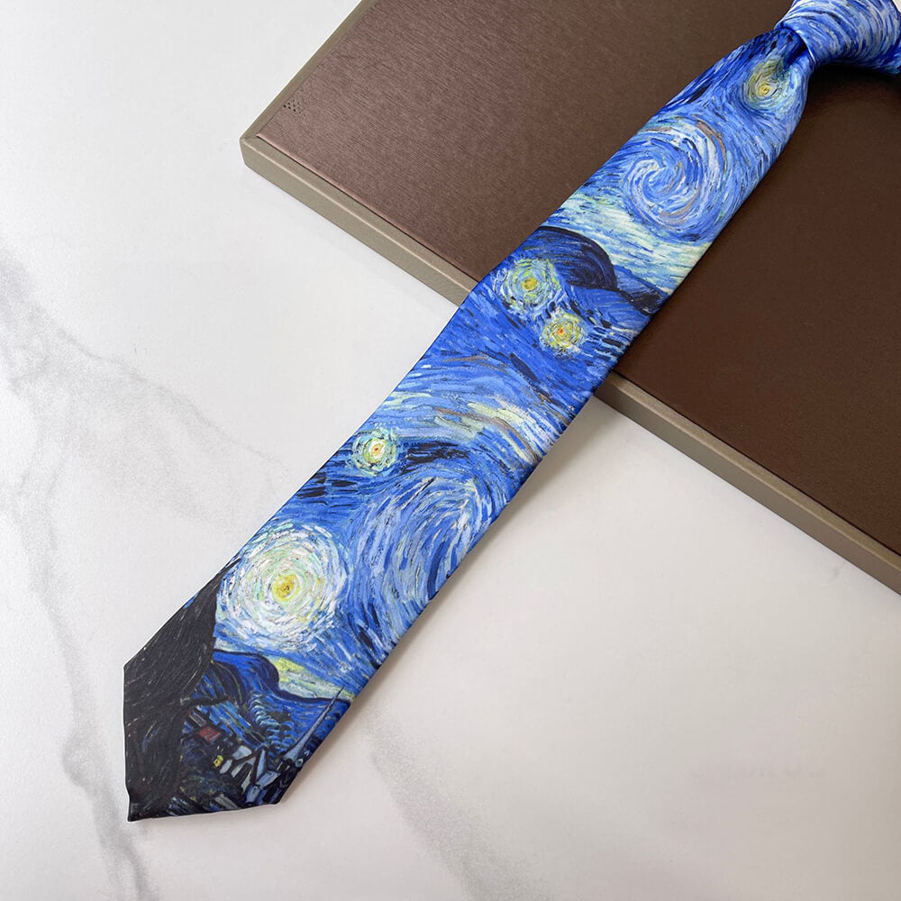 Vintage Van Gogh Oil Painting 8cm Starry Night Tie