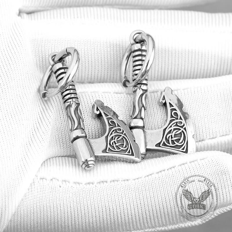 Vintage Viking Axe Stainless Steel Drop Earrings | Gthic.com