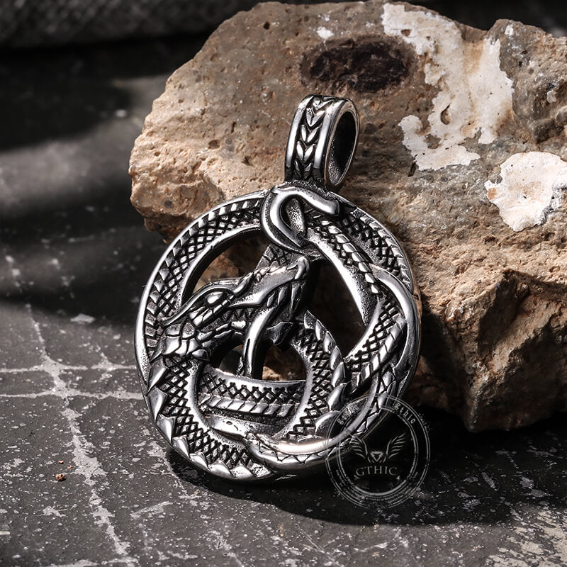 Vintage Viking Coiled Dragon Stainless Steel Pendant | Gthic.com