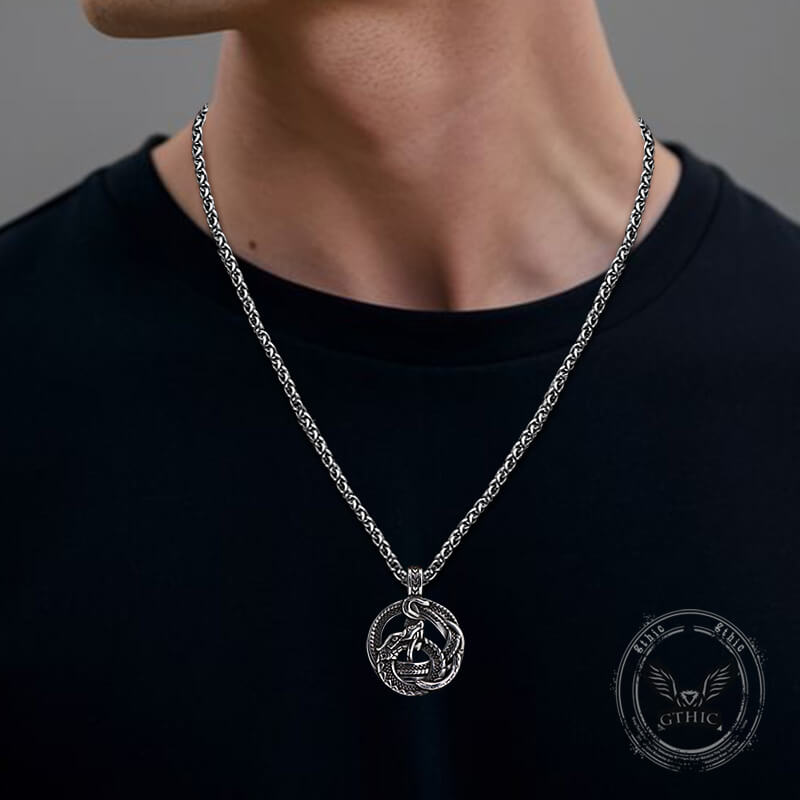 Vintage Viking Coiled Dragon Stainless Steel Pendant 02 | Gthic.com