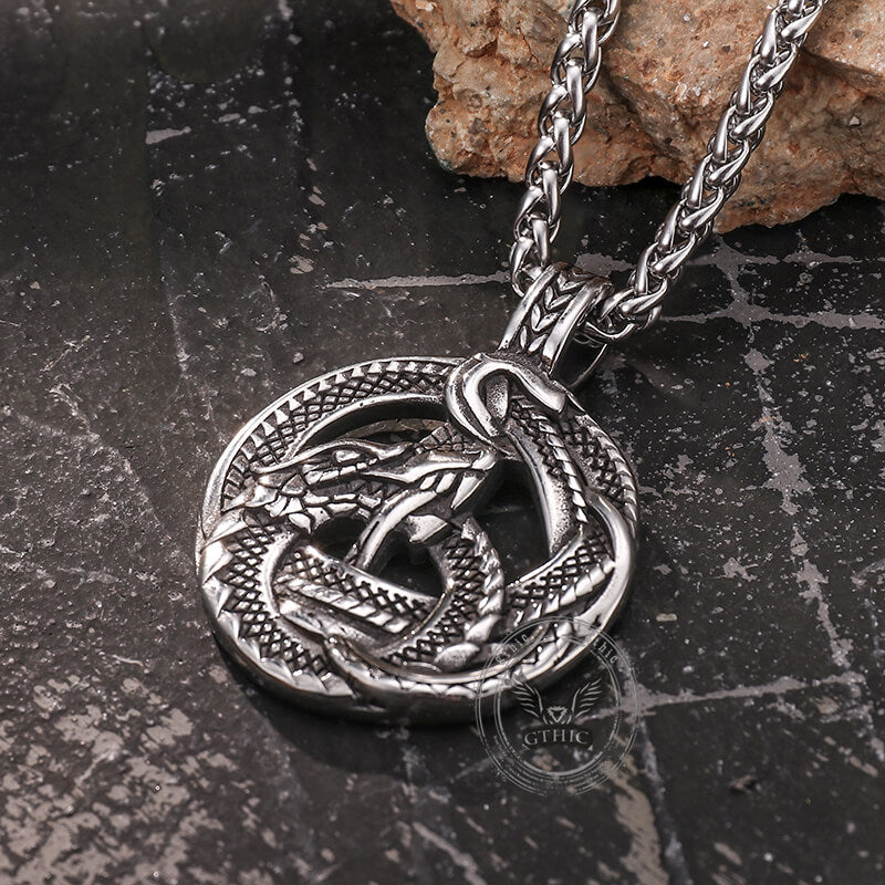 Vintage Viking Coiled Dragon Stainless Steel Pendant | Gthic.com