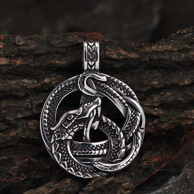 Vintage Viking Coiled Dragon Stainless Steel Pendant