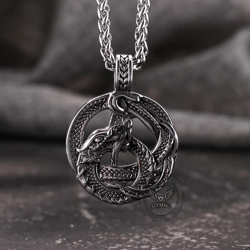 Vintage Viking Coiled Dragon Stainless Steel Pendant | Gthic.com