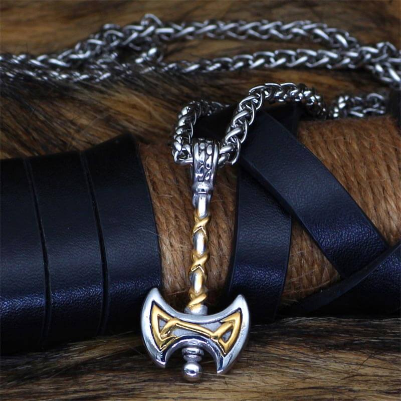 Vintage Viking Double Axe Stainless Steel Pendant 01 | Gthic.com