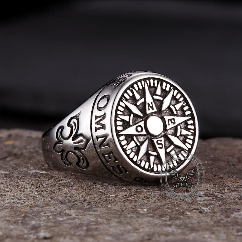 Vintage Viking Nordic Compass Stainless Steel Marine Ring | Gthic.com