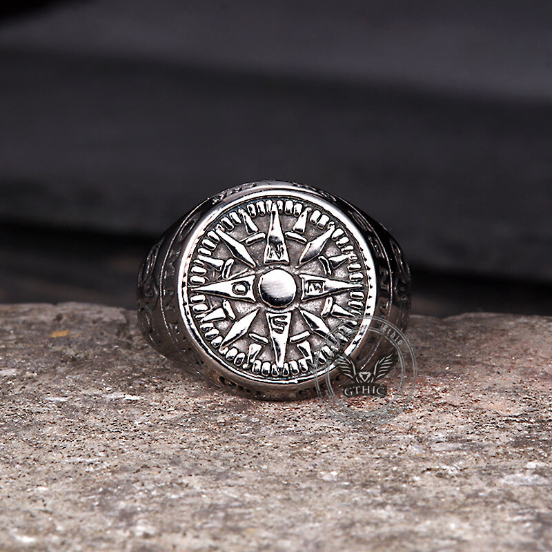Vintage Viking Nordic Compass Stainless Steel Marine Ring | Gthic.com