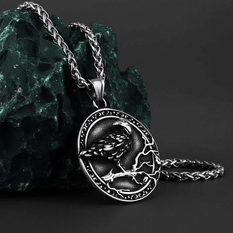 Vintage Viking Raven Stainless Steel Nordic Pendant | Gthic.com