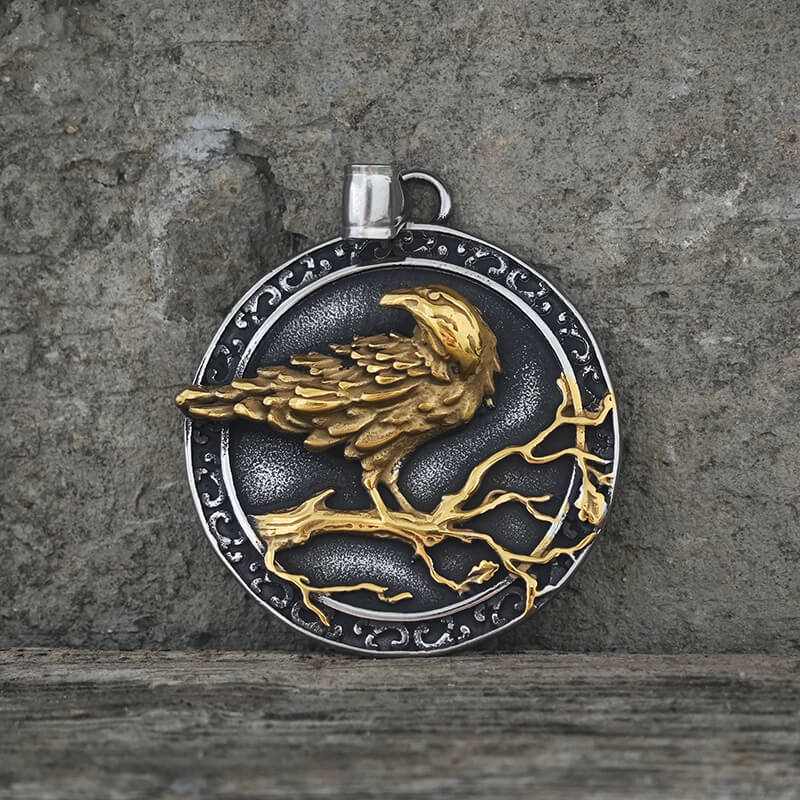 Vintage Viking Raven Stainless Steel Nordic Pendant | Gthic.com