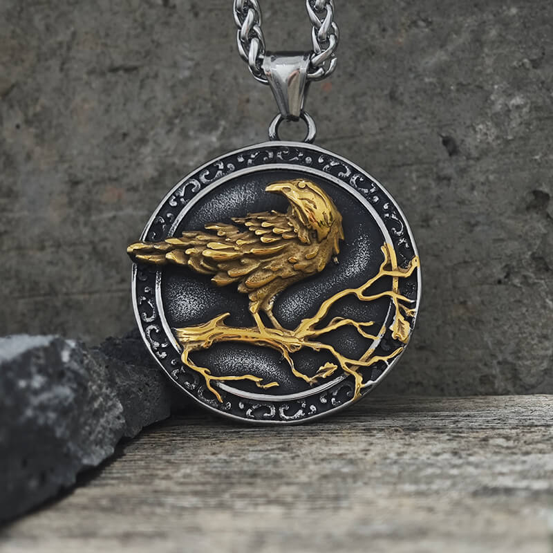 Vintage Viking Raven Stainless Steel Nordic Pendant | Gthic.com