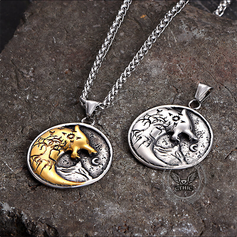 Vintage Viking Roaring Wolf Head Stainless Steel Pendant