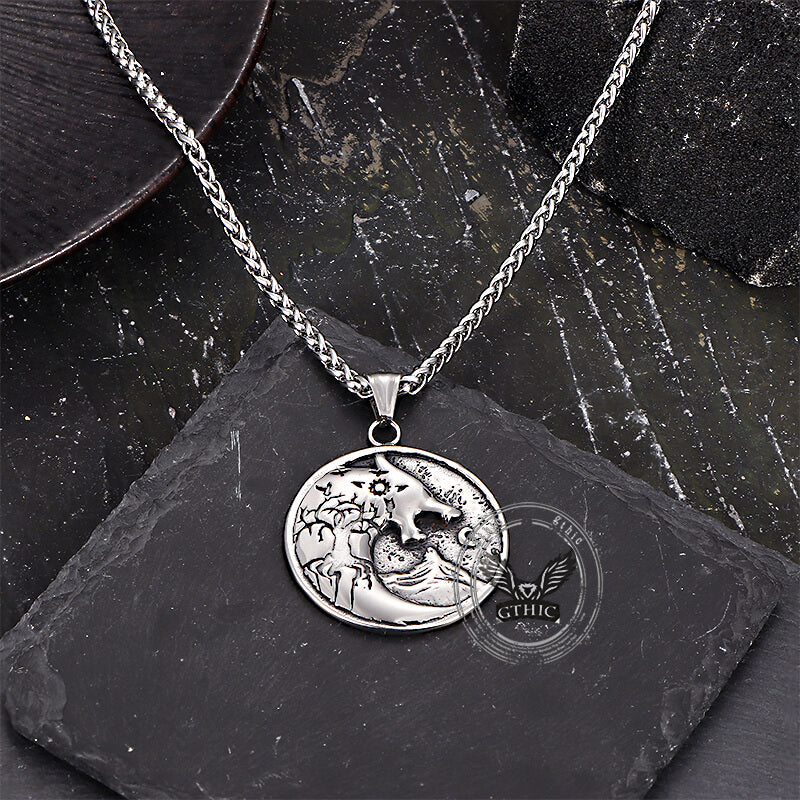 Vintage Viking Roaring Wolf Head Stainless Steel Pendant