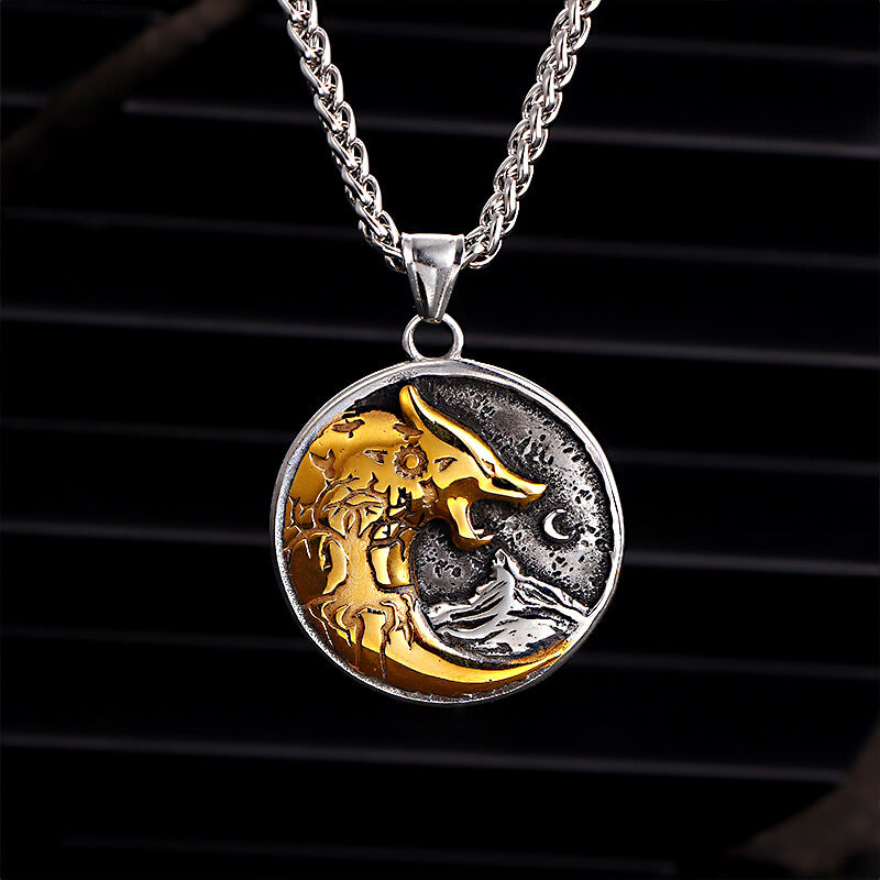 Vintage Viking Roaring Wolf Head Stainless Steel Pendant | Gthic.com