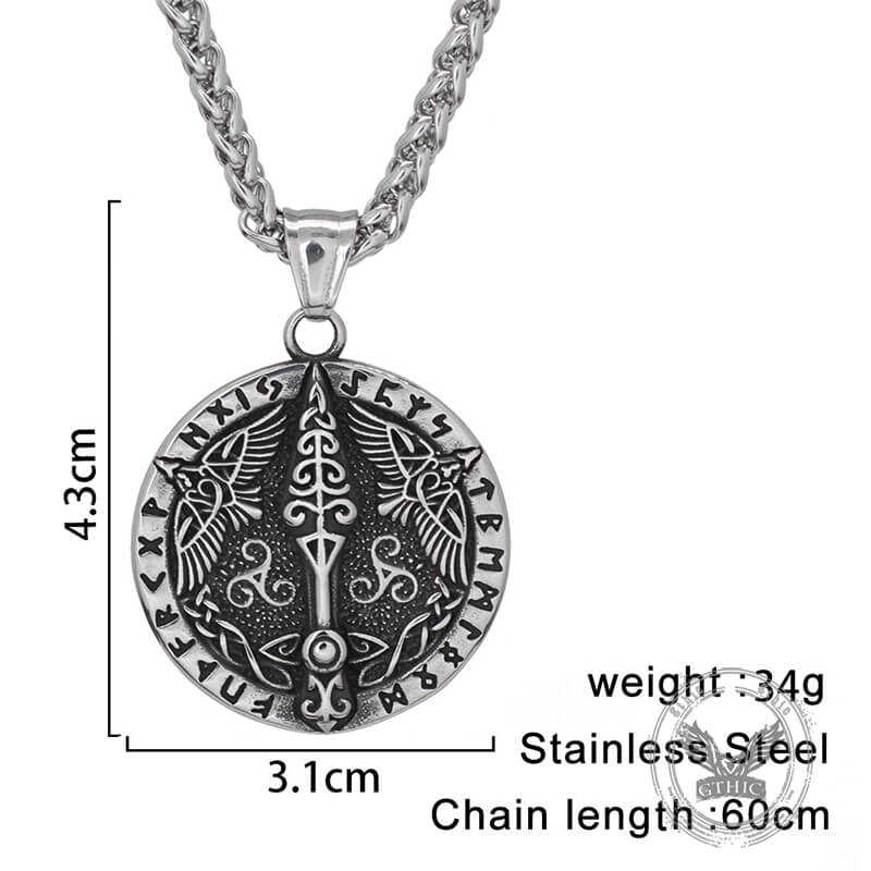 Vintage Viking Rune Odin Raven Stainless Steel Pendant | Gthic.com