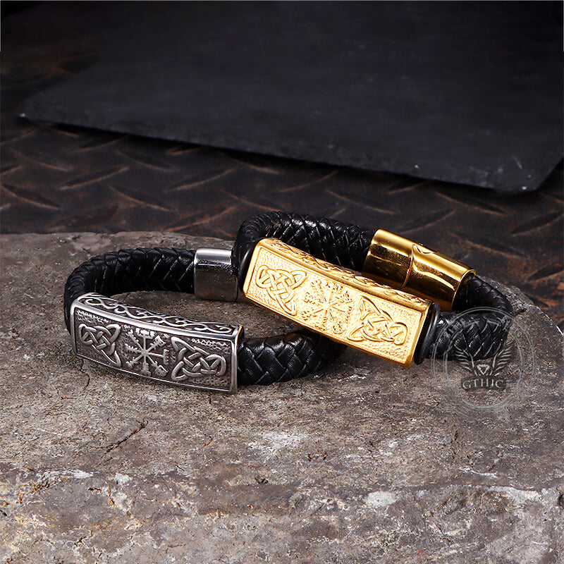 Vintage Viking Rune Stainless Steel Leather Bracelet