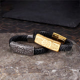 Vintage Viking Rune Stainless Steel Leather Bracelet