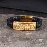 Vintage Viking Rune Stainless Steel Leather Bracelet
