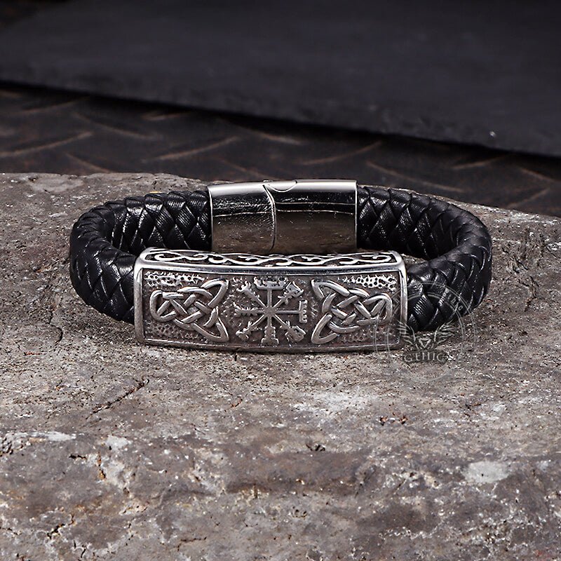 Vintage Viking Rune Stainless Steel Leather Bracelet