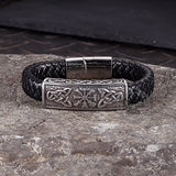 Vintage Viking Rune Stainless Steel Leather Bracelet