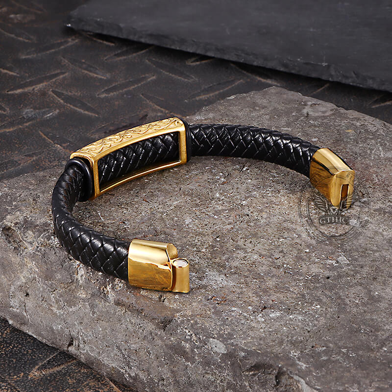 Vintage Viking Rune Stainless Steel Leather Bracelet