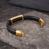 Vintage Viking Rune Stainless Steel Leather Bracelet