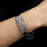 Vintage Viking Rune Stainless Steel Leather Bracelet | Gthic.com