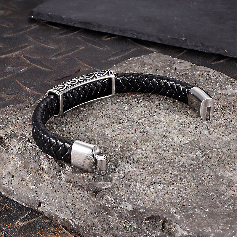 Vintage Viking Rune Stainless Steel Leather Bracelet