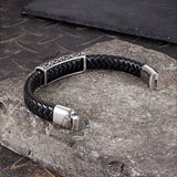Vintage Viking Rune Stainless Steel Leather Bracelet