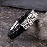 Vintage Viking Rune Stainless Steel Leather Bracelet | Gthic.com