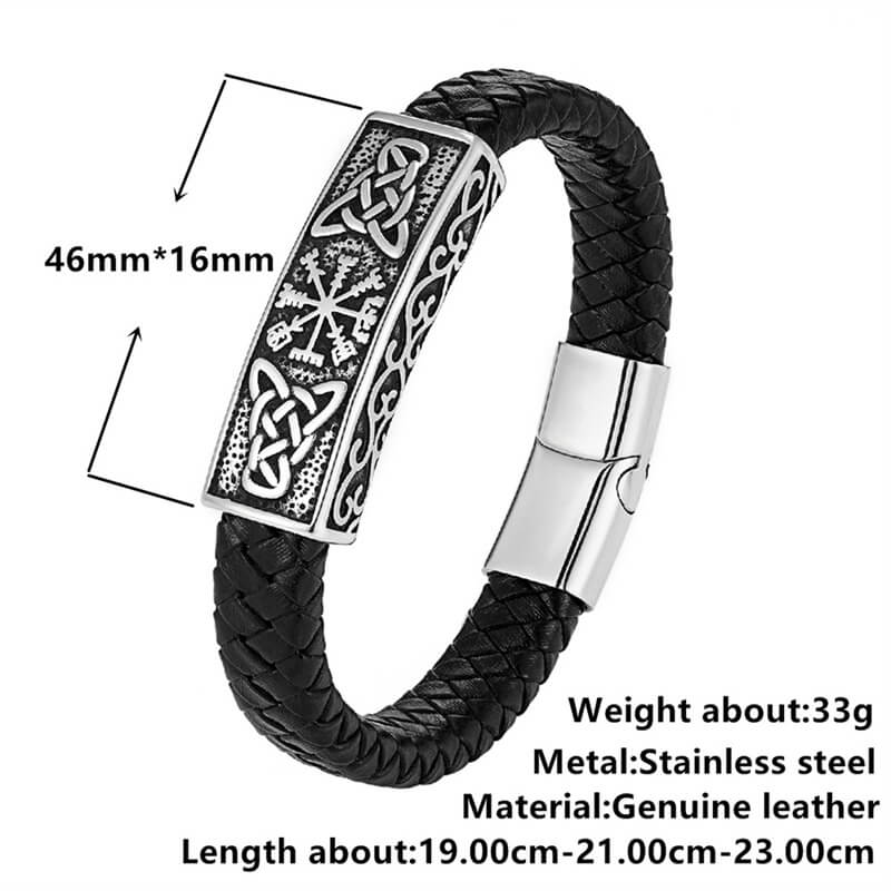 Vintage Viking Rune Stainless Steel Leather Bracelet