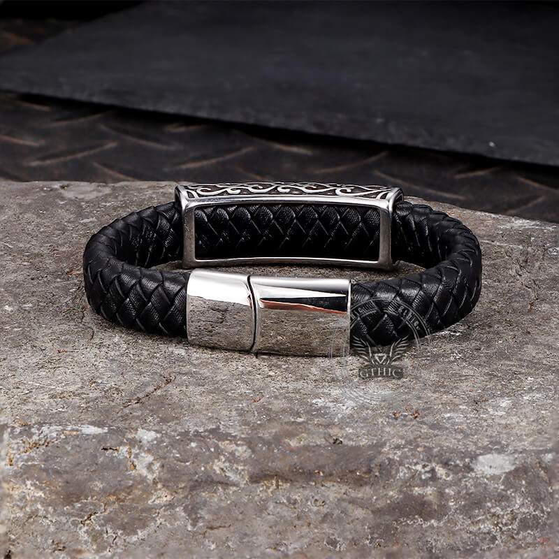 Vintage Viking Rune Stainless Steel Leather Bracelet