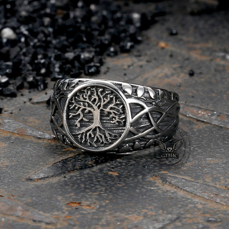 Vintage Viking Tree of Life Vine Stainless Steel Ring | Gthic.com