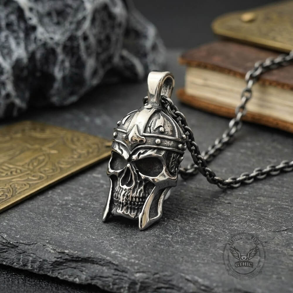Vintage Viking Warrior Helmet Stainless Steel Skull Pendant