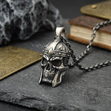 Vintage Viking Warrior Helmet Stainless Steel Skull Pendant
