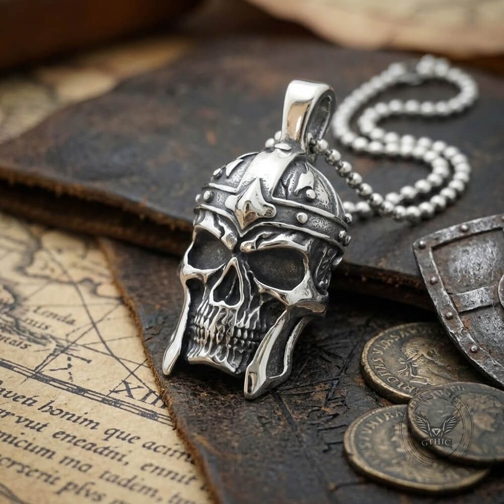 Vintage Viking Warrior Helmet Stainless Steel Skull Pendant | Gthic.com