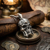 Vintage Viking Warrior Helmet Stainless Steel Skull Pendant