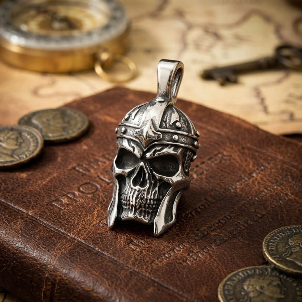Vintage Viking Warrior Helmet Stainless Steel Skull Pendant | Gthic.com
