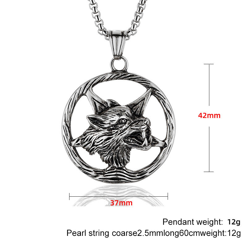 Vintage Viking Wolf Head Stainless Steel Pendant