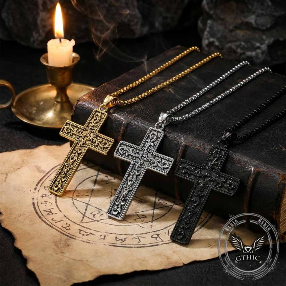 Vintage Vine Cross Stainless Steel Pendant | Gthic.com