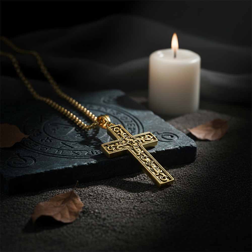 Vintage Vine Cross Stainless Steel Pendant | Gthic.com