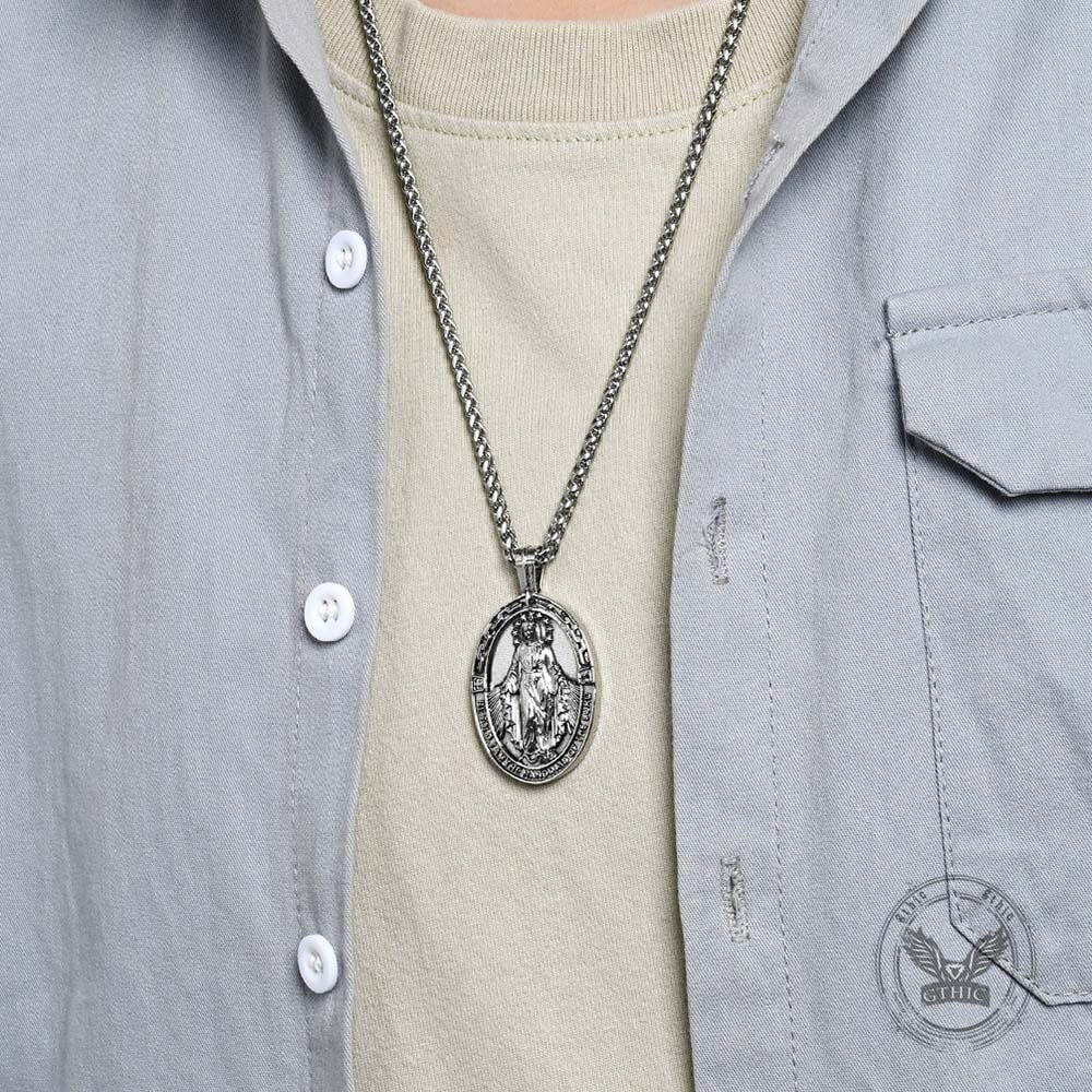 Vintage Virgin Mary Stainless Steel Religion Pendant | Gthic.com