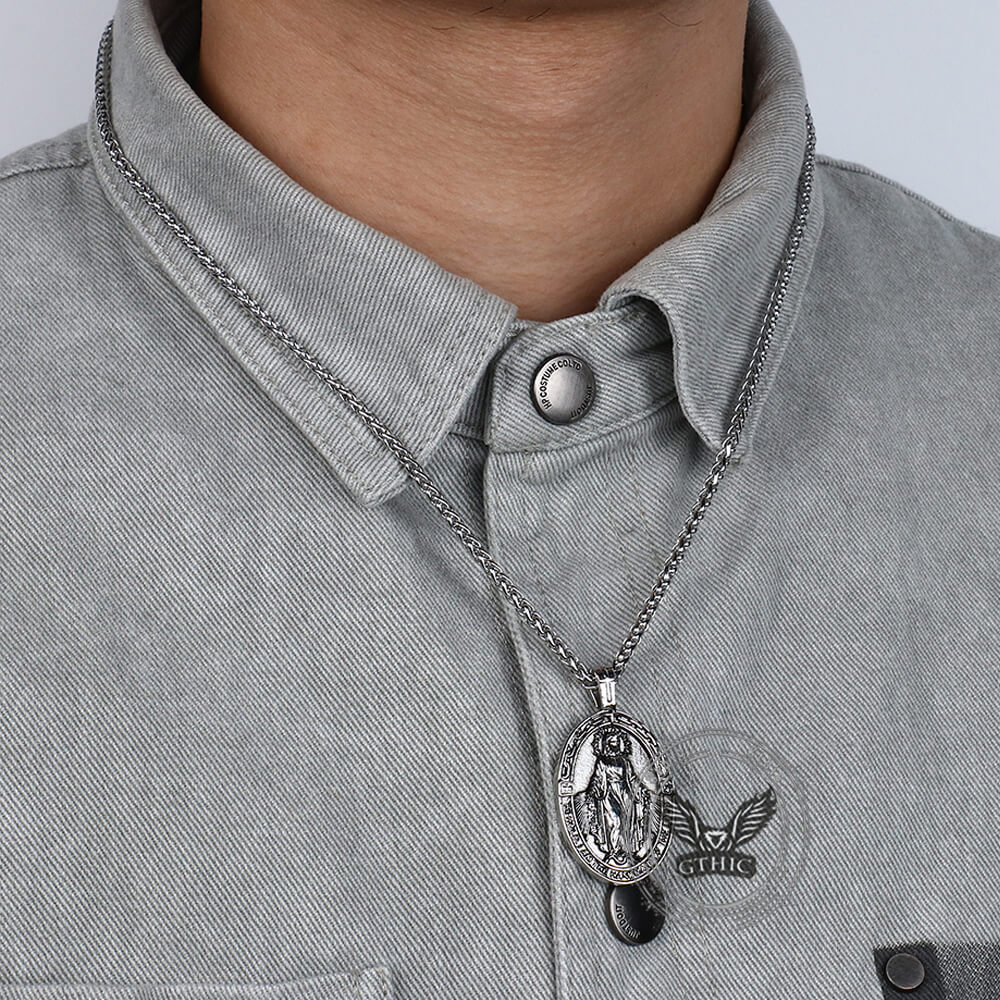 Vintage Virgin Mary Stainless Steel Religion Pendant | Gthic.com